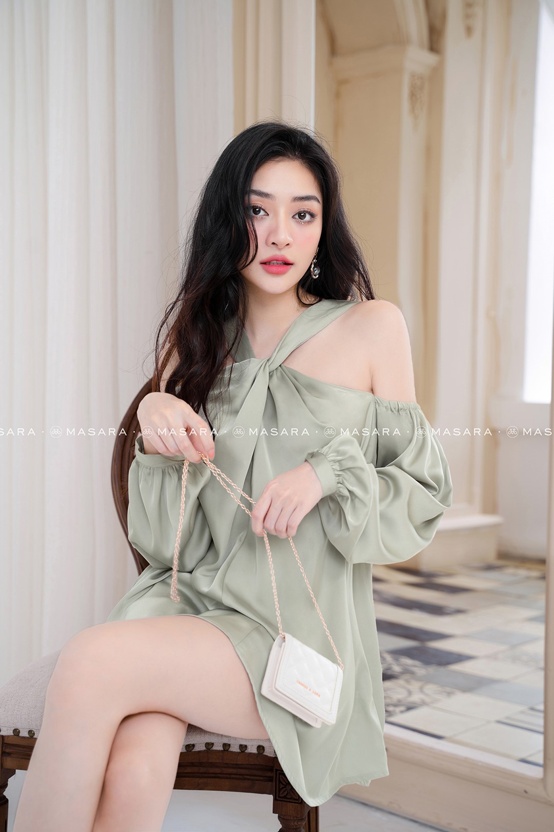 ÁO LỤA YẾM XANH MINT DÁNG DÀI
