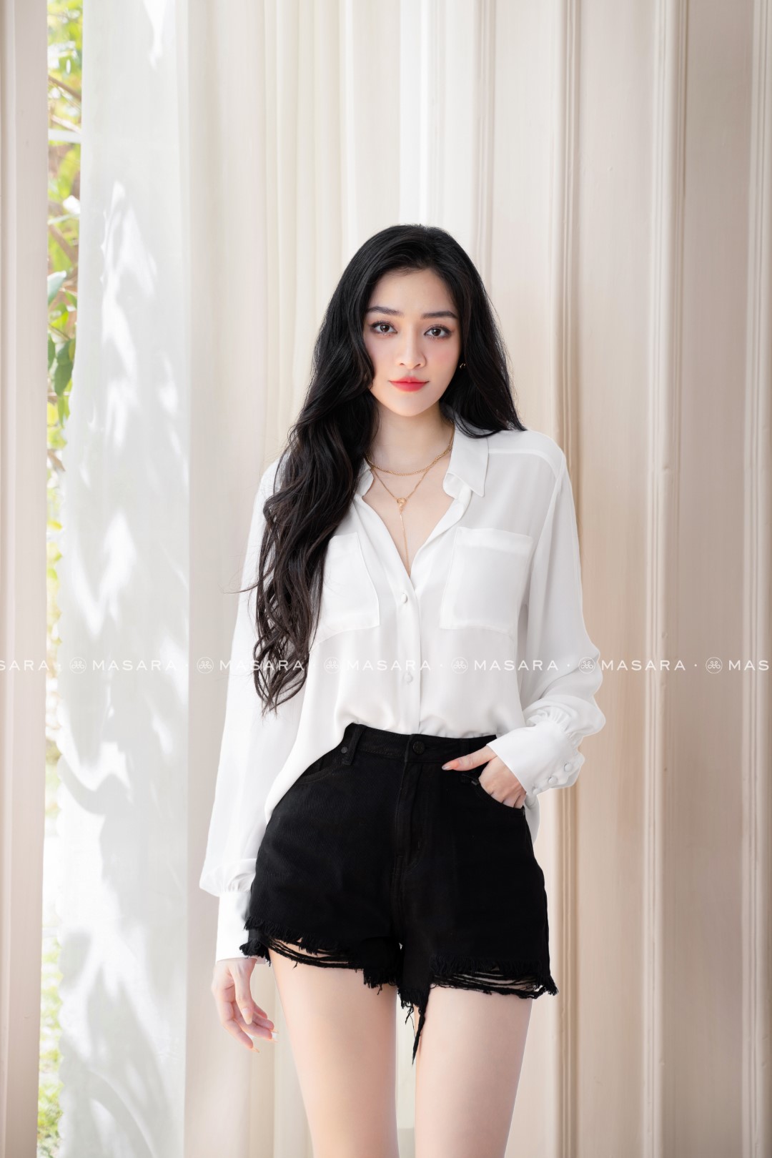 SƠ MI TẰM Ý 2 TÚI MÀU TRẮNG