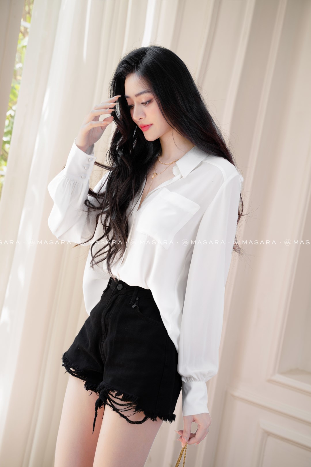 SƠ MI TẰM Ý 2 TÚI MÀU TRẮNG