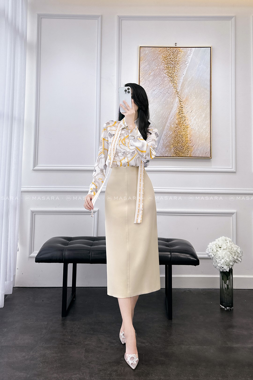 ÁO SƠ MI LỤA YELLOW + DÂY NƠ