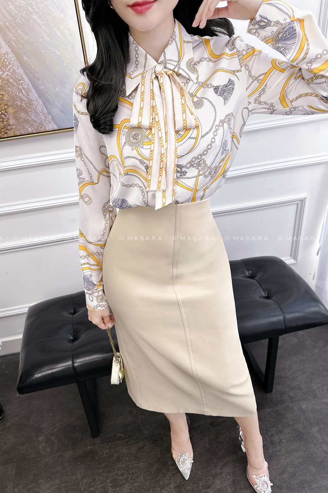 ÁO SƠ MI LỤA YELLOW + DÂY NƠ