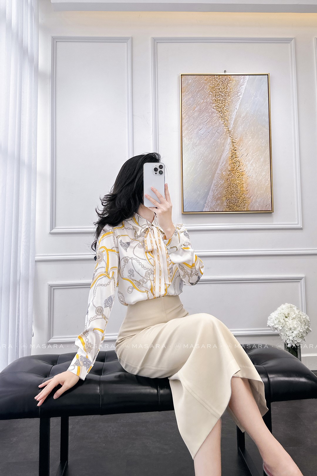 ÁO SƠ MI LỤA YELLOW + DÂY NƠ