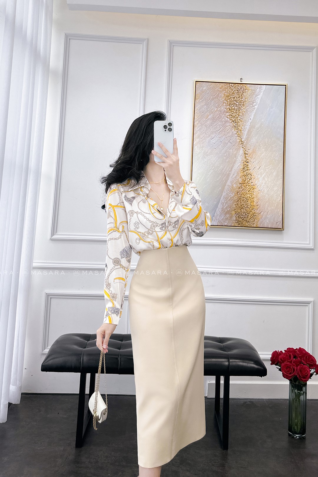 ÁO SƠ MI LỤA YELLOW + DÂY NƠ