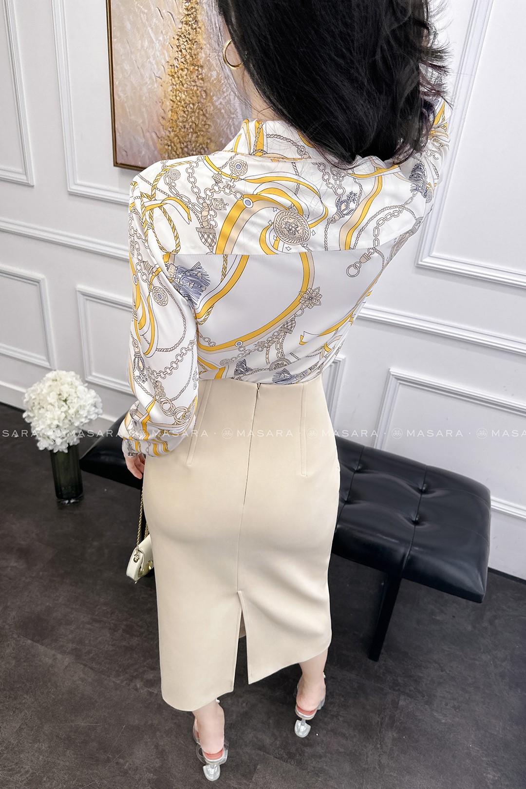 ÁO SƠ MI LỤA YELLOW + DÂY NƠ