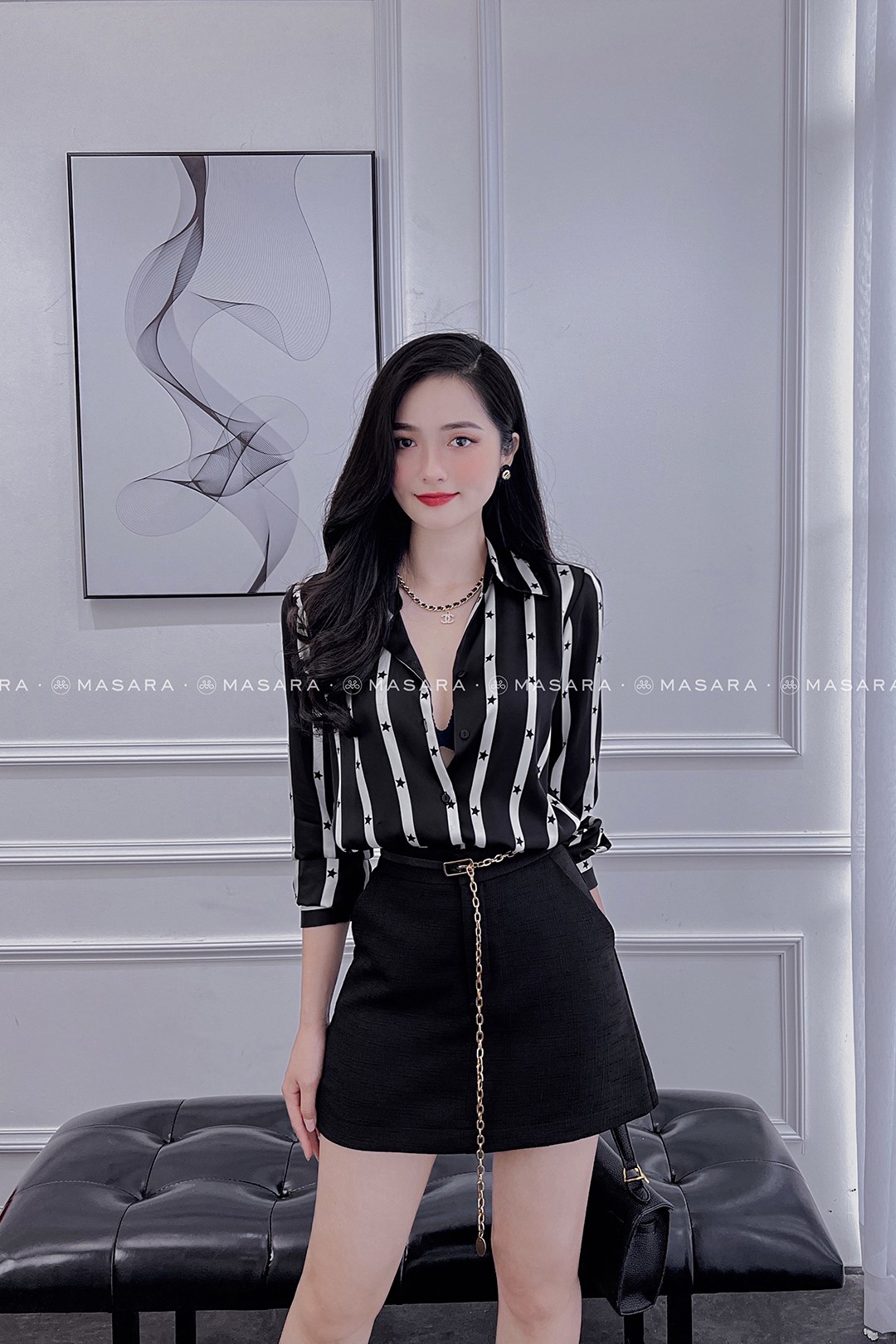 SƠ MI LỤA KẺ NGÔI SAO ĐEN