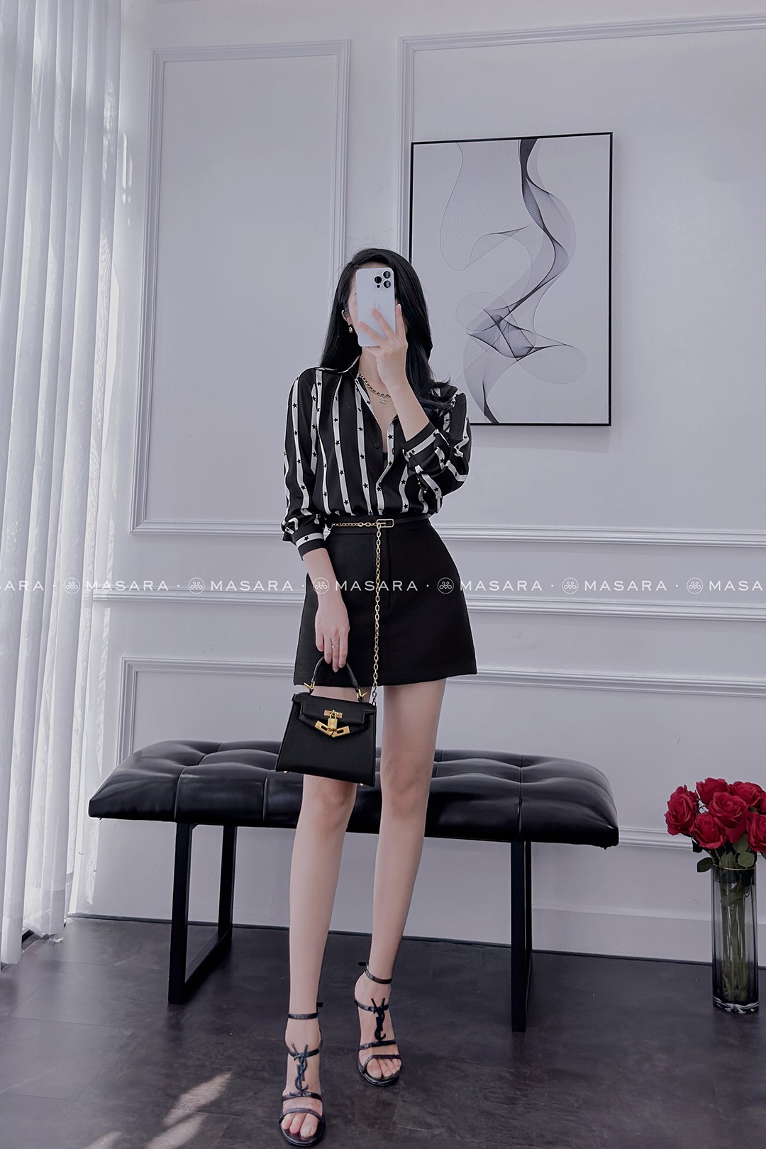 SƠ MI LỤA KẺ NGÔI SAO ĐEN