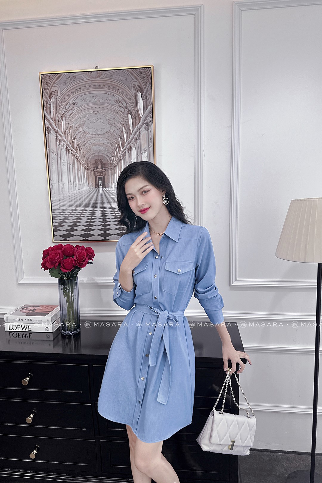 ĐẦM SƠ MI JEAN LỤA XANH NHẠT