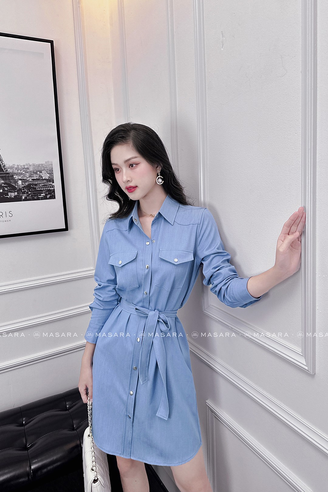 ĐẦM SƠ MI JEAN LỤA XANH NHẠT