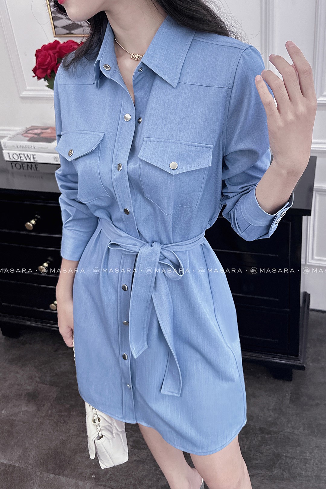 ĐẦM SƠ MI JEAN LỤA XANH NHẠT