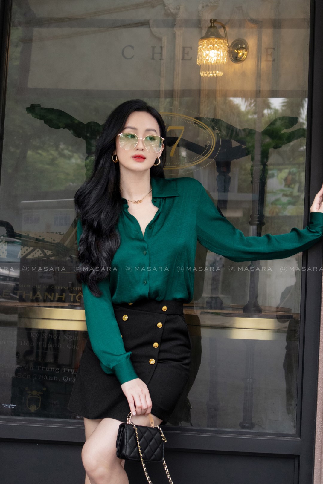 SƠ MI LỤA TƠ XANH NHÃN ĐẬM
