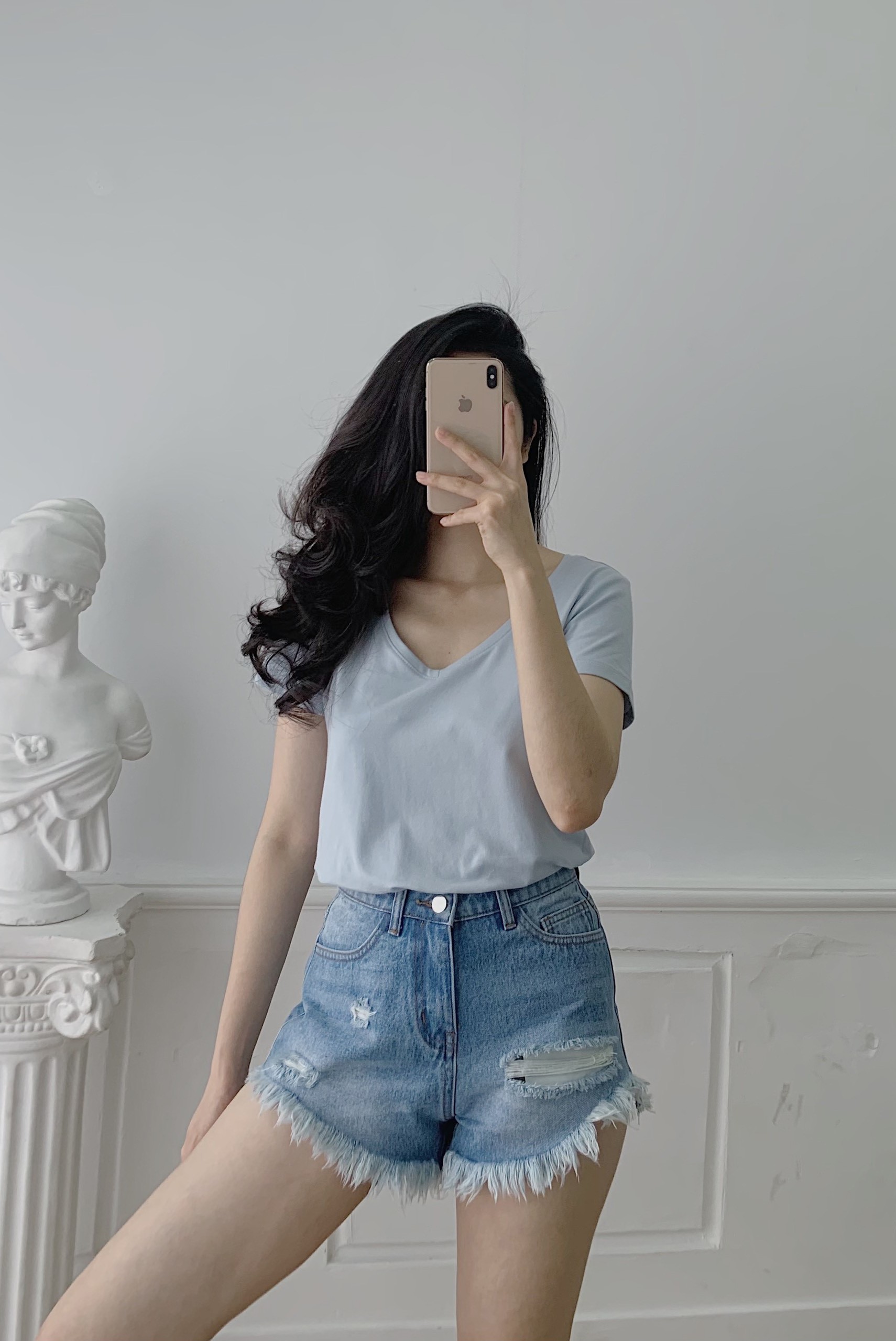 ÁO THUN CỔ TIM (XANH DƯƠNG)
