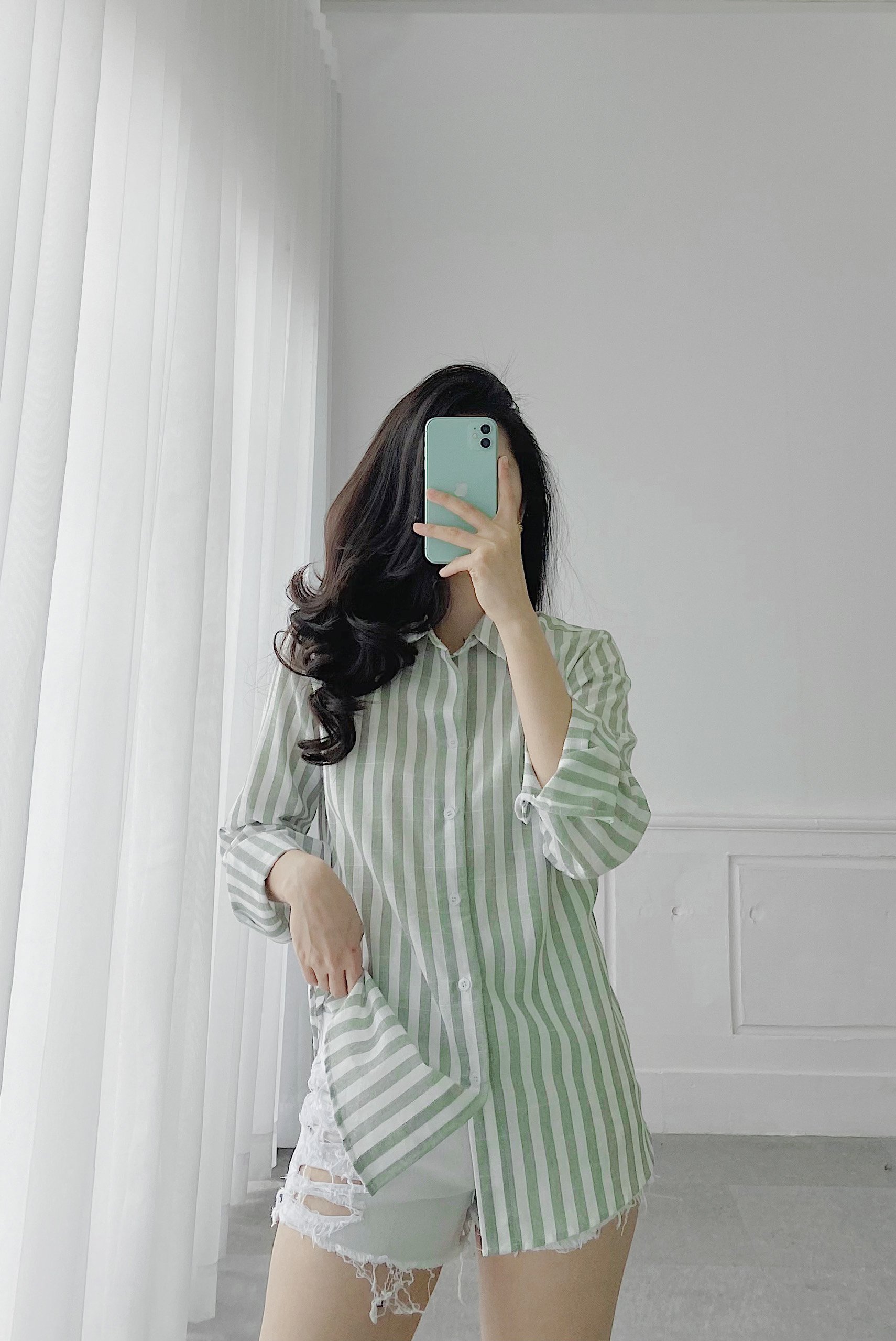 SƠ MI KẺ SUÔNG TO (XANH RÊU)