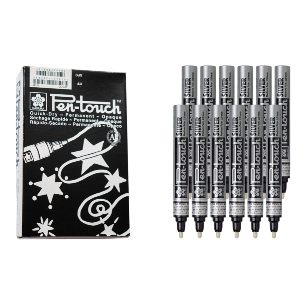 Bút sơn dầu Sakura Pentouch Medium Point 2.0mm đánh dấu đa năng - Bạc ánh kim (Silver) 41502