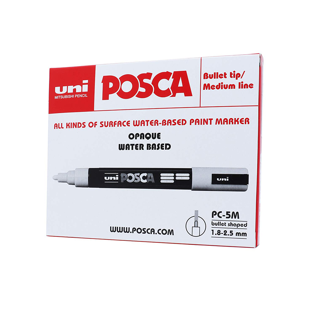 Bút sơn nước Uni Posca Paint Marker PC-5M 1.8 - 2.5mm vẽ trang trí đa chất liệu - Trắng (White)