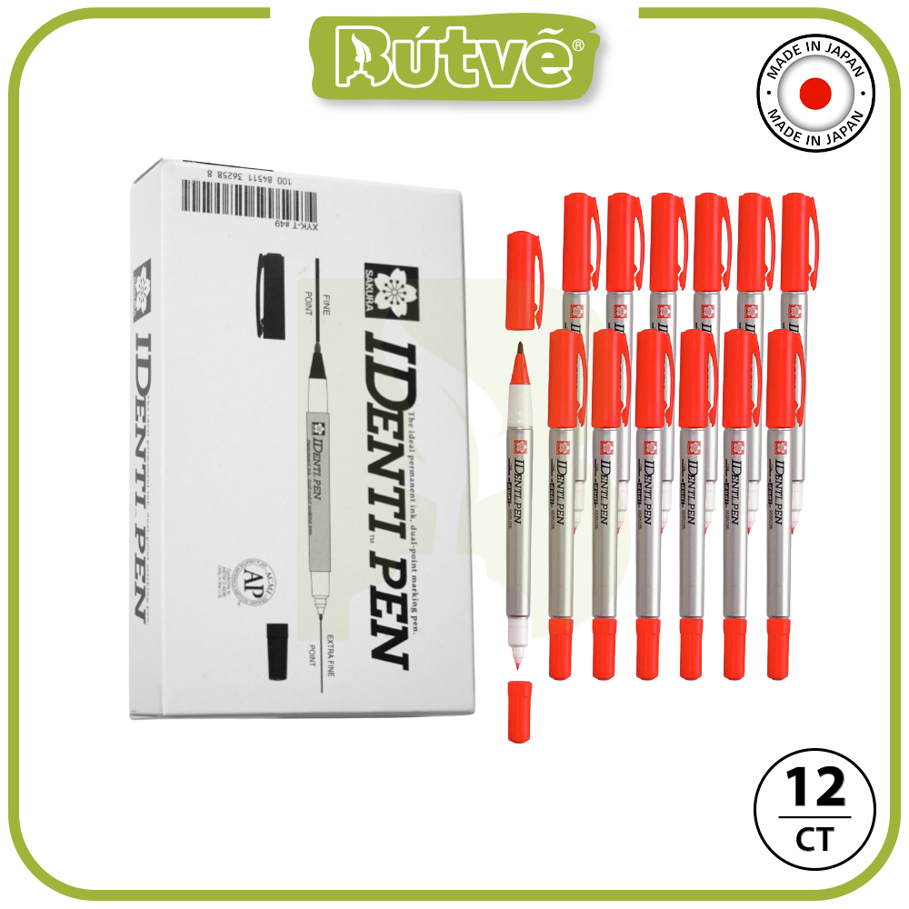 Bút lông dầu 2 ngòi Sakura Identi Pen 0.4mm / 1.0mm đánh dấu đa năng - Đỏ (Red) XYK-T#19