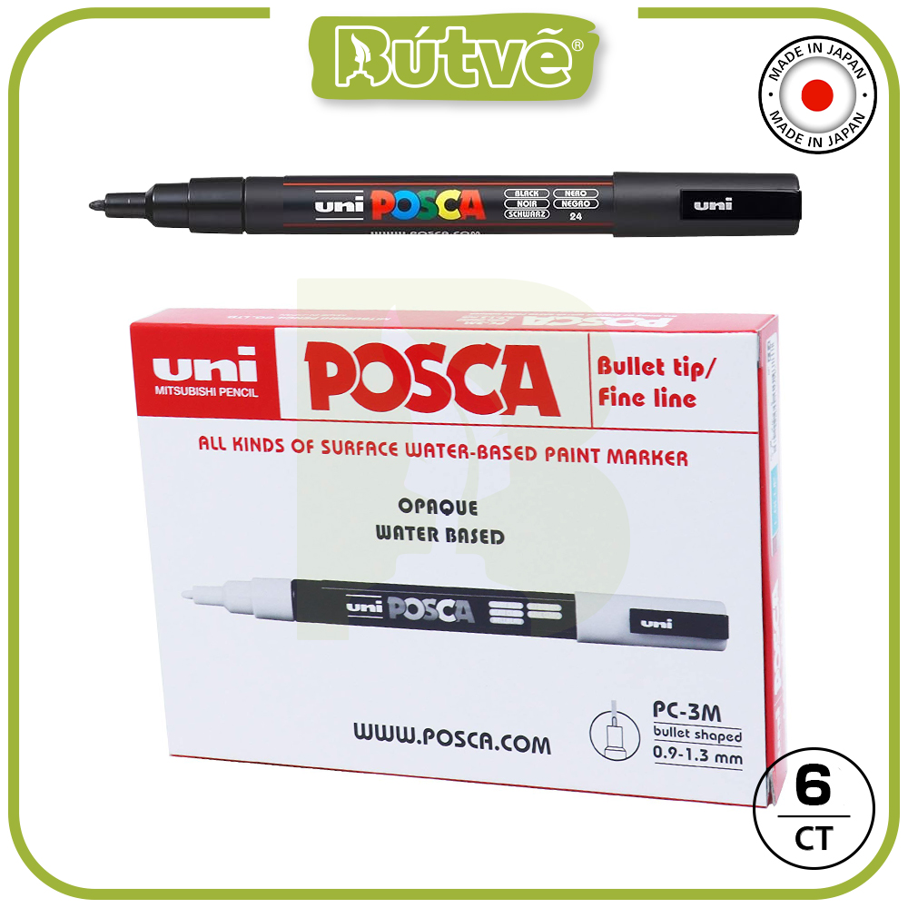 Bút sơn nước Uni Posca Paint Marker PC-3M 0.9 - 1.3mm vẽ trang trí đa chất liệu - Đen (Black)