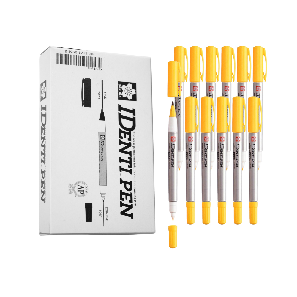 Bút lông dầu 2 ngòi Sakura Identi Pen 0.4mm / 1.0mm đánh dấu đa năng - Vàng (Yellow) XYK-T#3