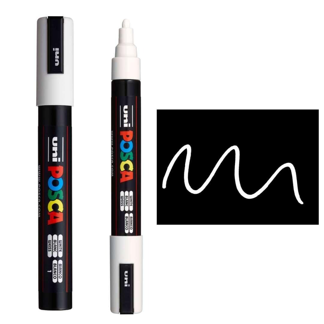 Bút sơn nước Uni Posca Paint Marker PC-5M 1.8 - 2.5mm vẽ trang trí đa chất liệu - Trắng (White)
