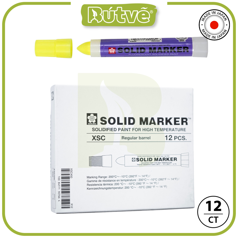 Bút sáp dầu chịu nhiệt độ cao Sakura Solid Marker High Temperature 12.0mm - Vàng phản quang (Fluorescent Lemon) XSC#302