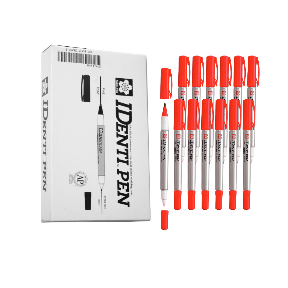Bút lông dầu 2 ngòi Sakura Identi Pen 0.4mm / 1.0mm đánh dấu đa năng - Đỏ (Red) XYK-T#19