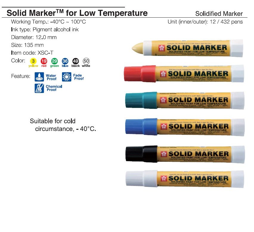 Bút sáp dầu chịu nhiệt độ thấp Sakura Solid Marker Low Temperature 12.0mm - Đen (Black) XSC-T#49