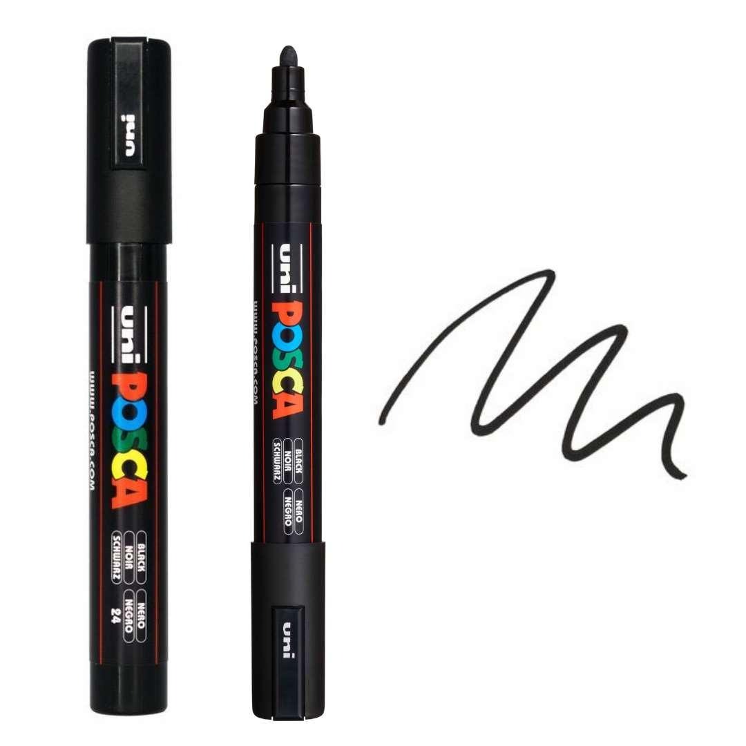 Bút sơn nước Uni Posca Paint Marker PC-5M 1.8 - 2.5mm vẽ trang trí đa chất liệu - Đen (Black)