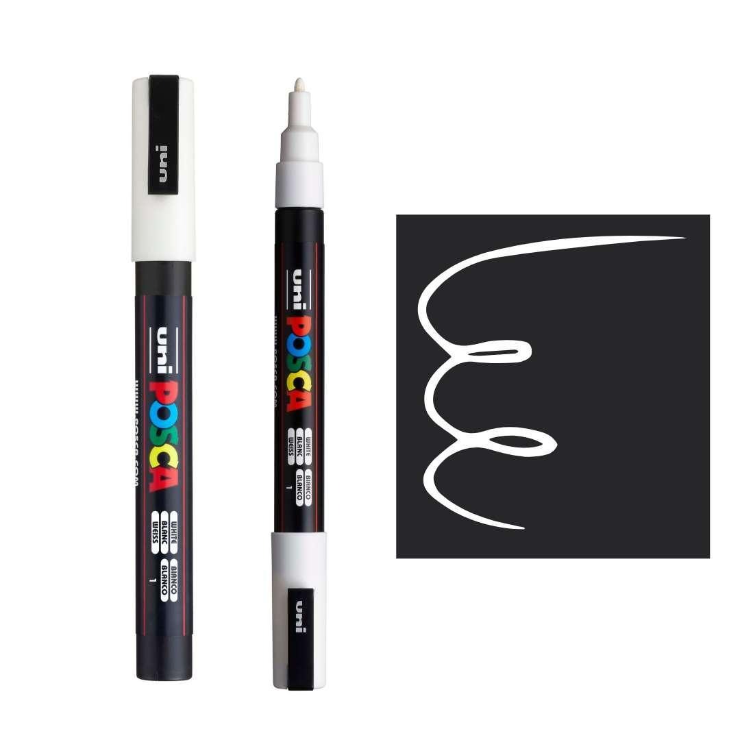 Bút sơn nước Uni Posca Paint Marker PC-3M 0.9 - 1.3mm vẽ trang trí đa chất liệu - Trắng (White)