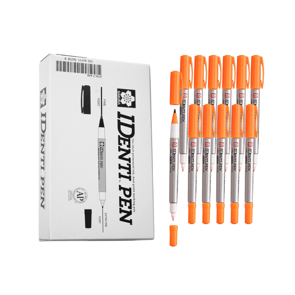 Bút lông dầu 2 ngòi Sakura Identi Pen 0.4mm / 1.0mm đánh dấu đa năng - Cam (Orange) XYK-T#5
