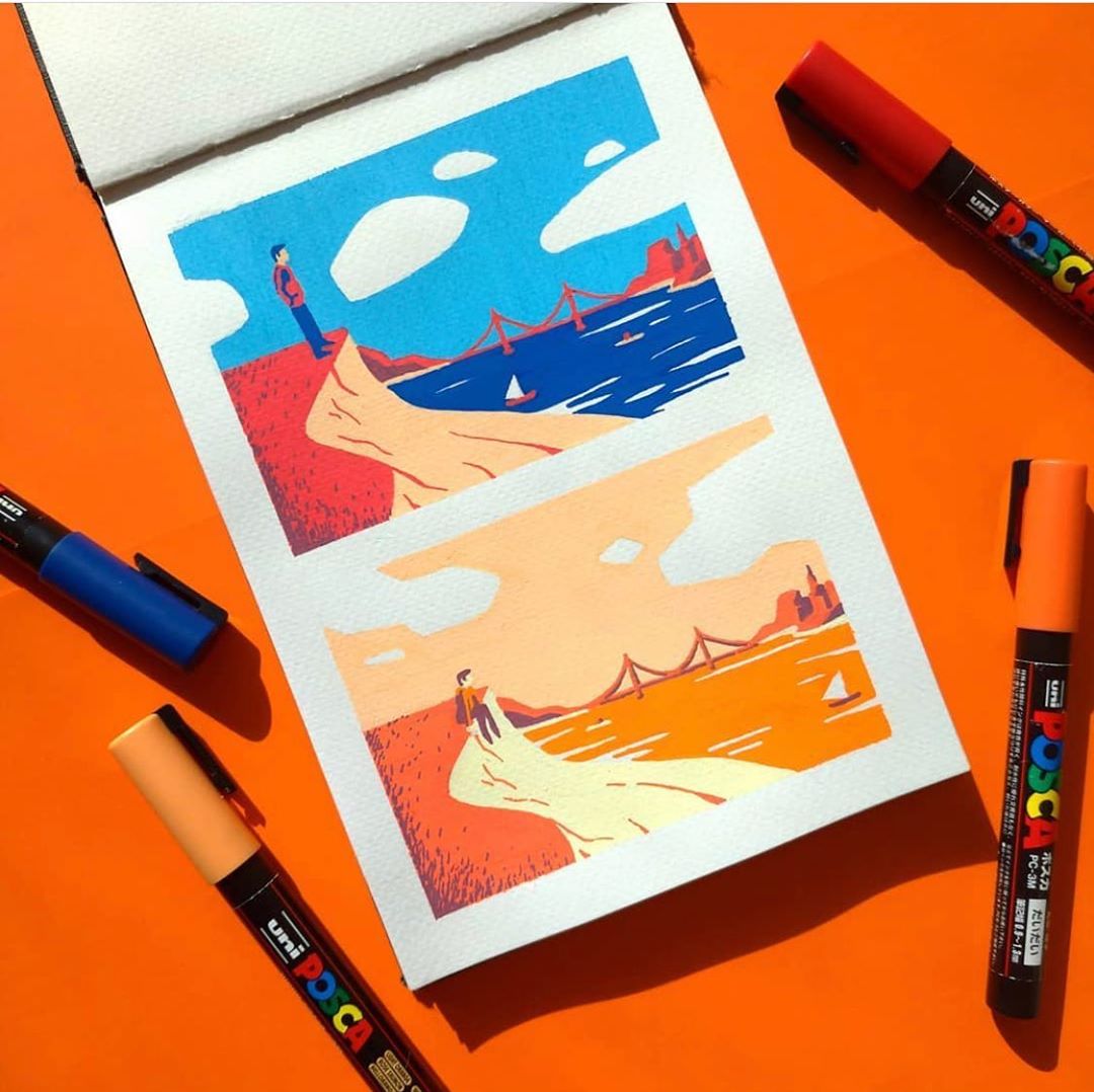 Bộ 8 cây bút sơn nước vẽ đa chất liệu Uni Posca PC-8K ngòi 8.0mm (Nguyên bộ)