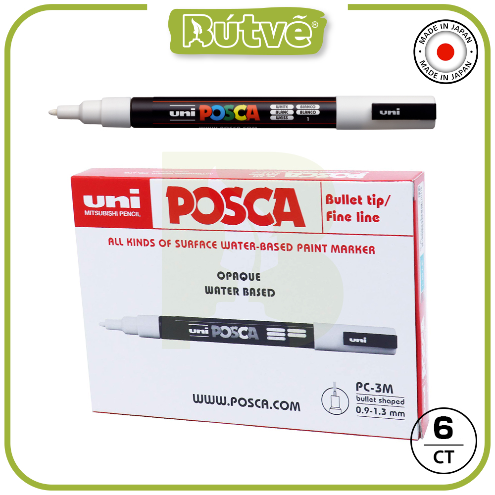 Bút sơn nước Uni Posca Paint Marker PC-3M 0.9 - 1.3mm vẽ trang trí đa chất liệu - Trắng (White)
