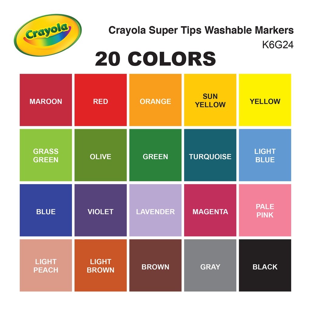 Bộ 20 cây bút lông màu 2 đầu, tẩy rửa được Crayola Super Tips Washable Markers
