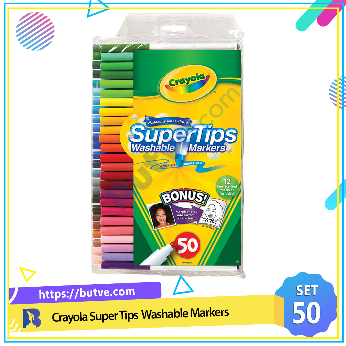 Bộ 50 cây bút lông màu 2 đầu, tẩy rửa được Crayola Super Tips Washable Markers