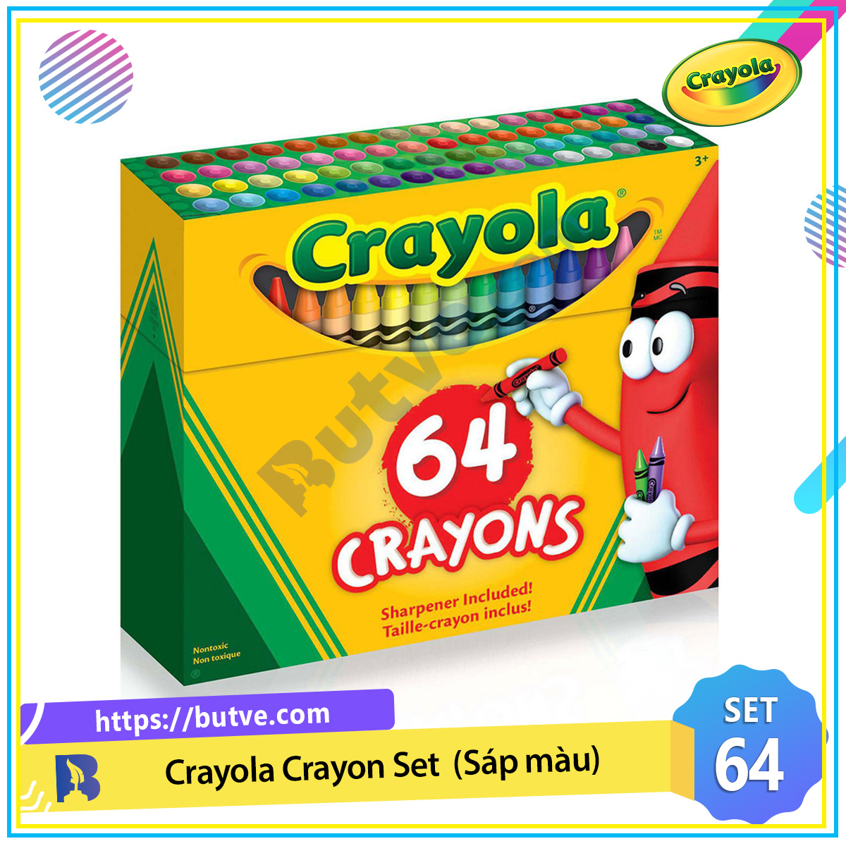 Bộ 64 bút sáp màu an toàn cho trẻ Crayola Crayons