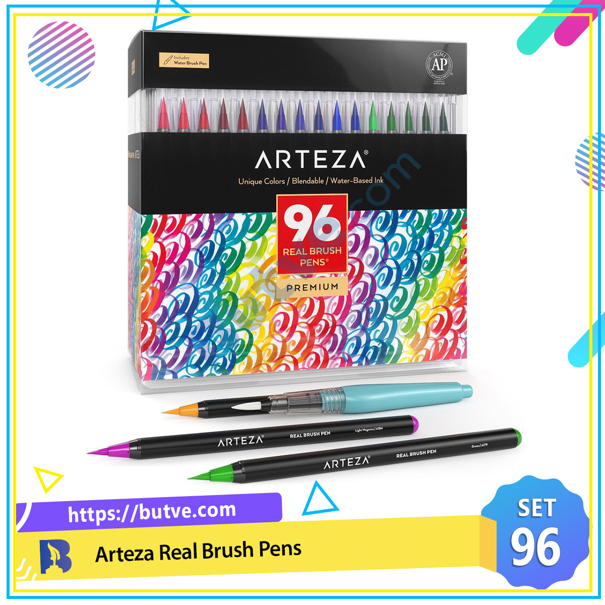 Bộ 96 cây bút lông màu ngòi cọ cao cấp Arteza Brush Pens (Hộp nhựa)