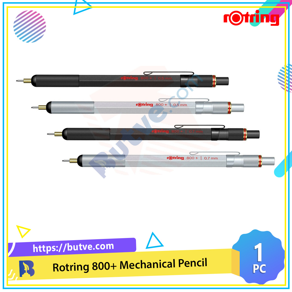 Bút chì bấm cơ học cao cấp, có đầu cảm ứng Rotring 800+ Mechanical Pencil