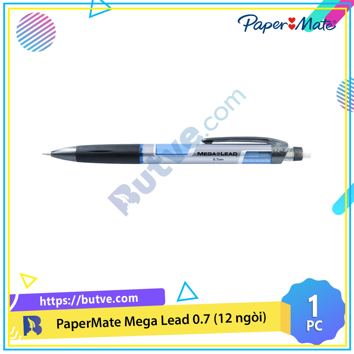 Bút chì bấm Paper Mate Mega Lead có sẵn 12 ruột chì HB #2 – Ngòi 0.7mm (Cây lẻ)