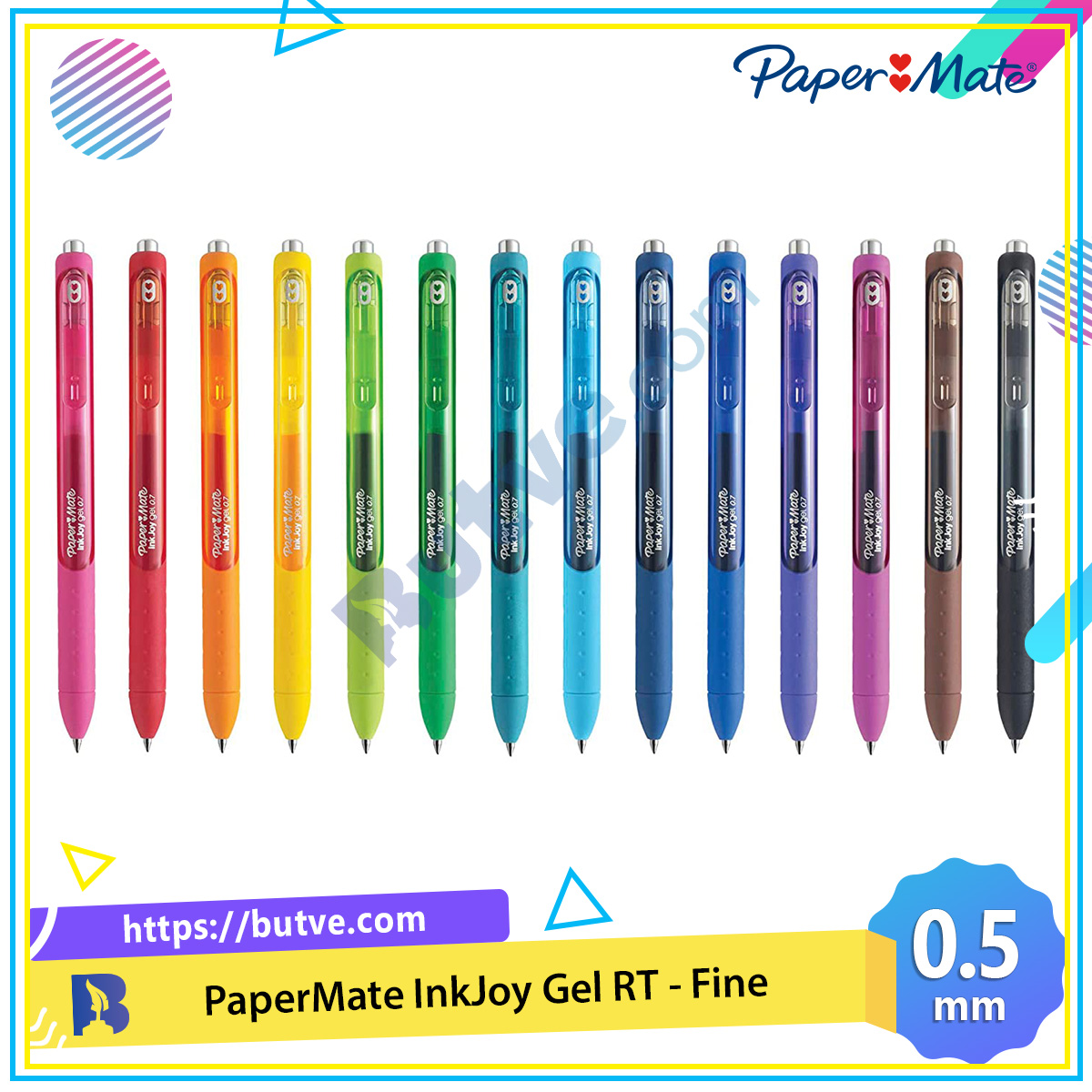 Bút bi mực gel đầu bấm Paper Mate InkJoy Gel RT Fine Point - Ngòi 0.5mm (Cây lẻ)
