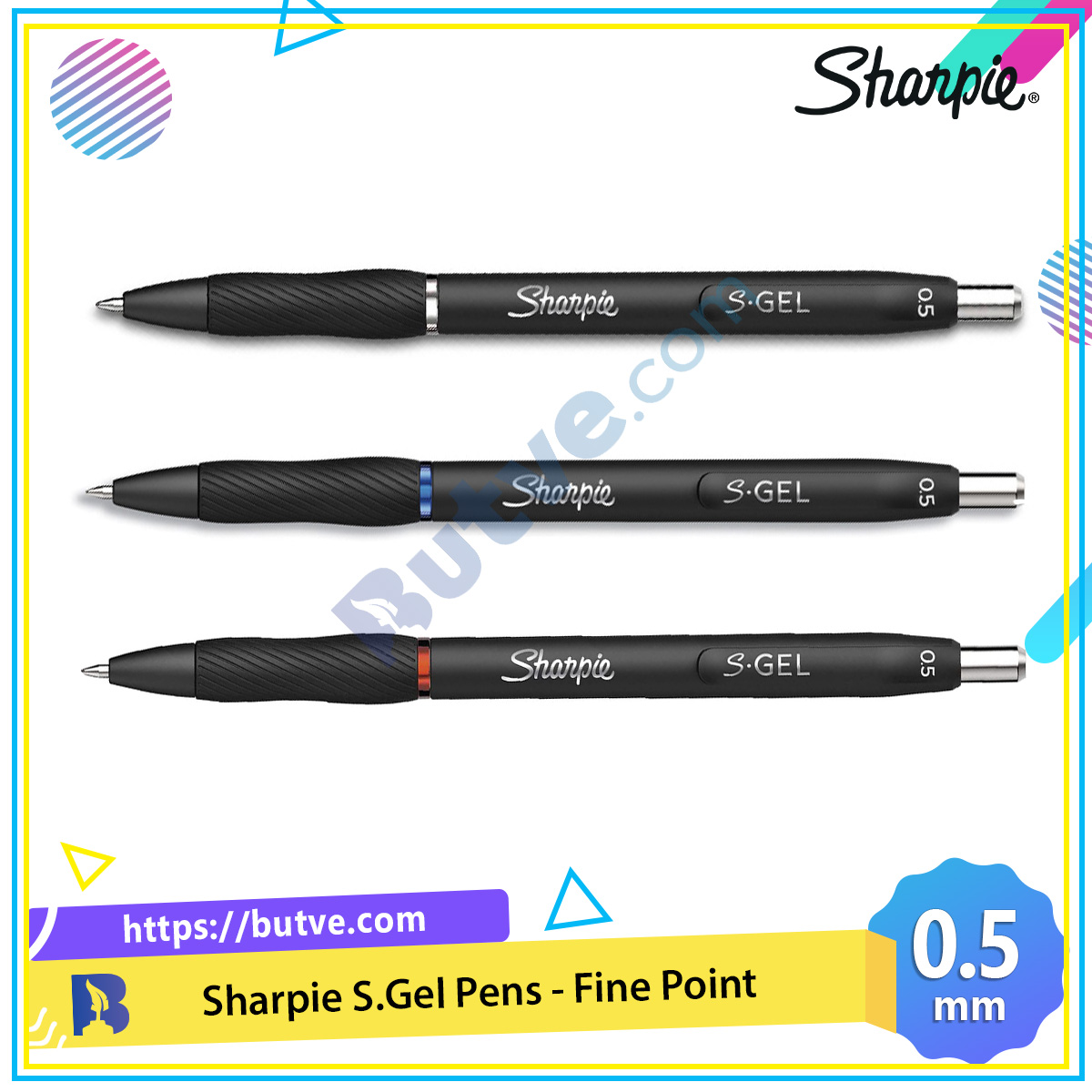 Bút bi đầu bấm mực Gel Sharpie S Gel Pens Fine 0.5mm (Cây lẻ)