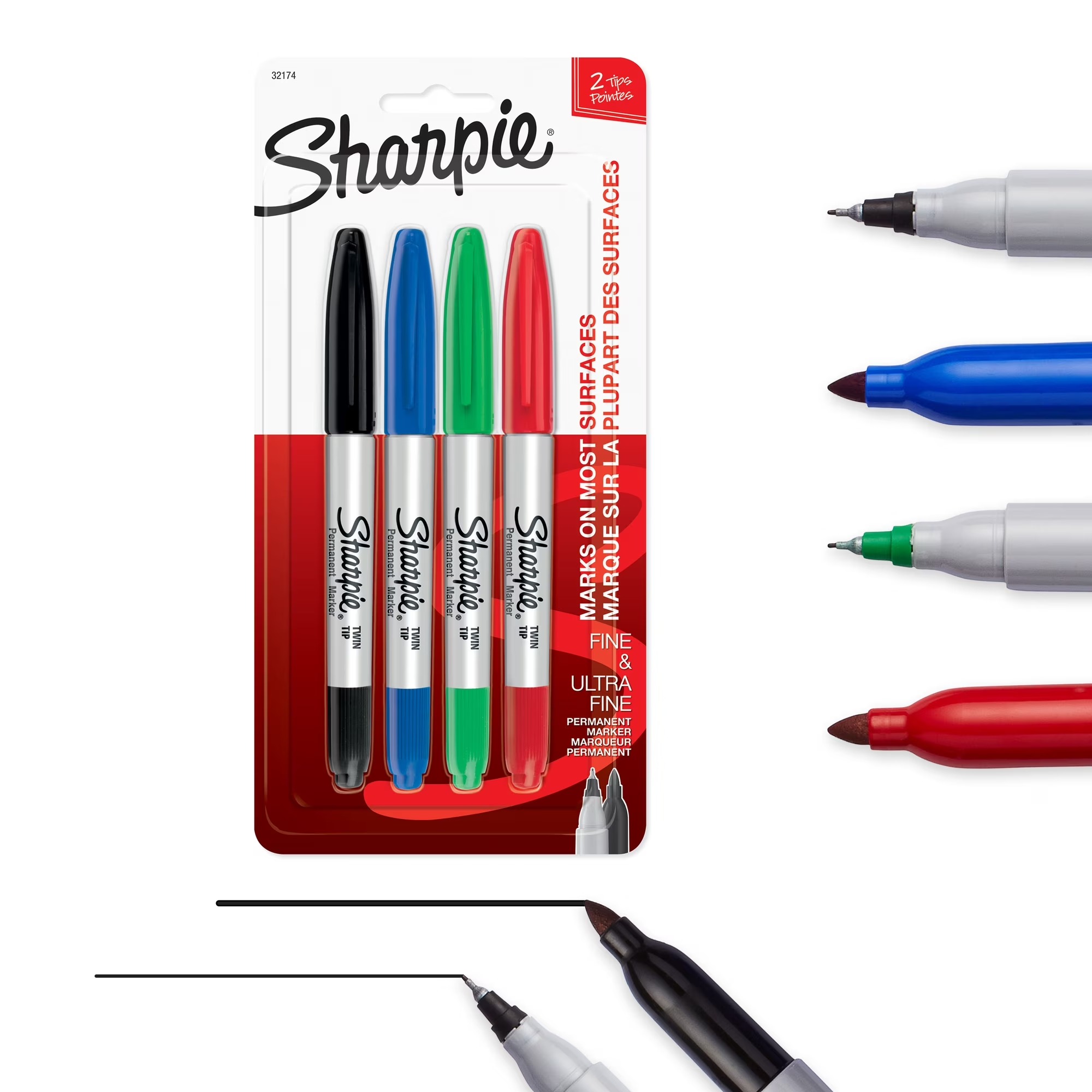 Bút lông dầu 2 đầu Sharpie Twin Tip 0.9mm/0.5mm đánh dấu đa năng - Đỏ (Red) 32002