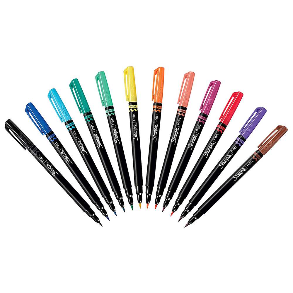 Vỉ 12 màu bút lông màu nắp đậy ngòi cọ Sharpie Art Pen Brush
