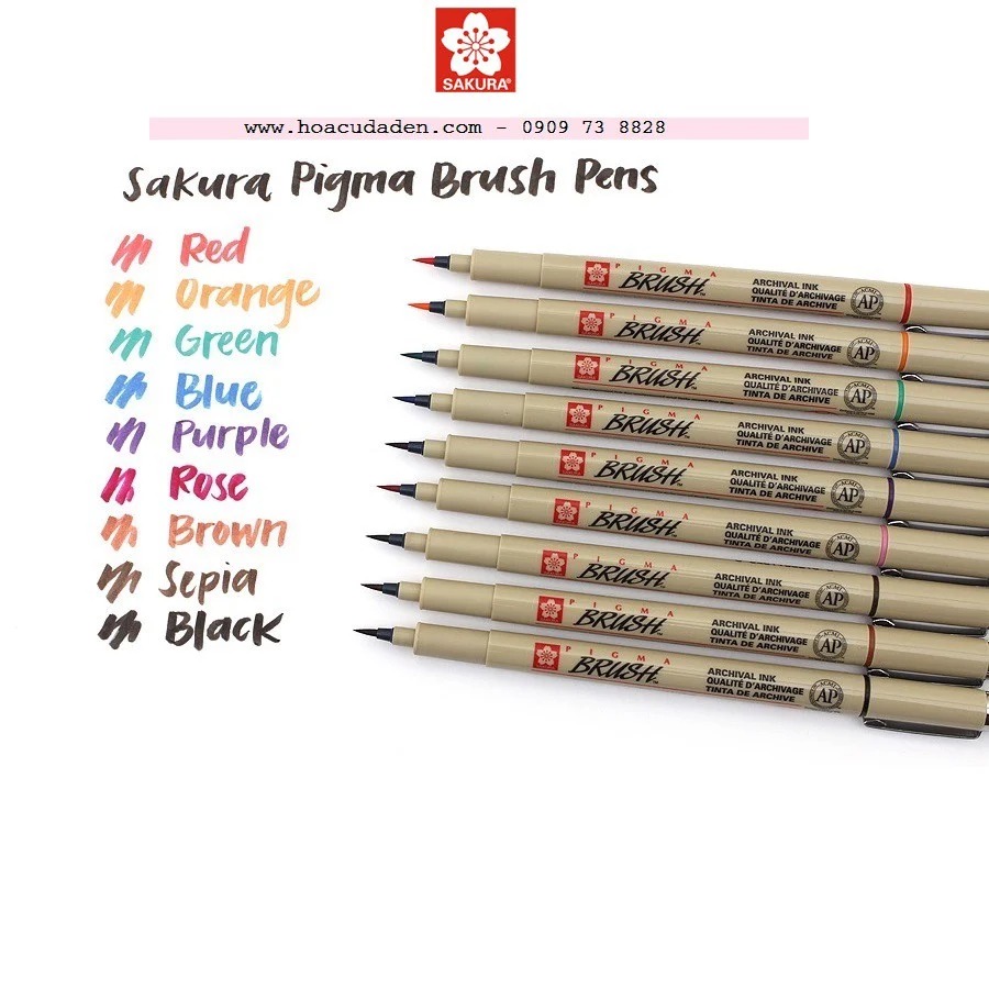 Bút lông màu vẽ không lem mực kháng nước Sakura Pigma Brush - Ngòi cọ