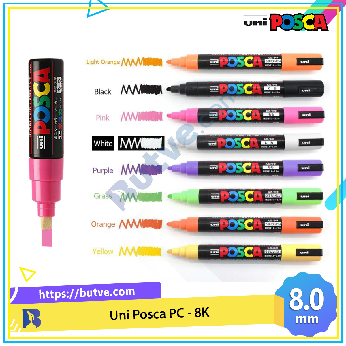 Bút sơn nước vẽ đa chất liệu ngòi vát Uni Posca PC-8K chính hãng ngòi 8.0mm (Cây lẻ)
