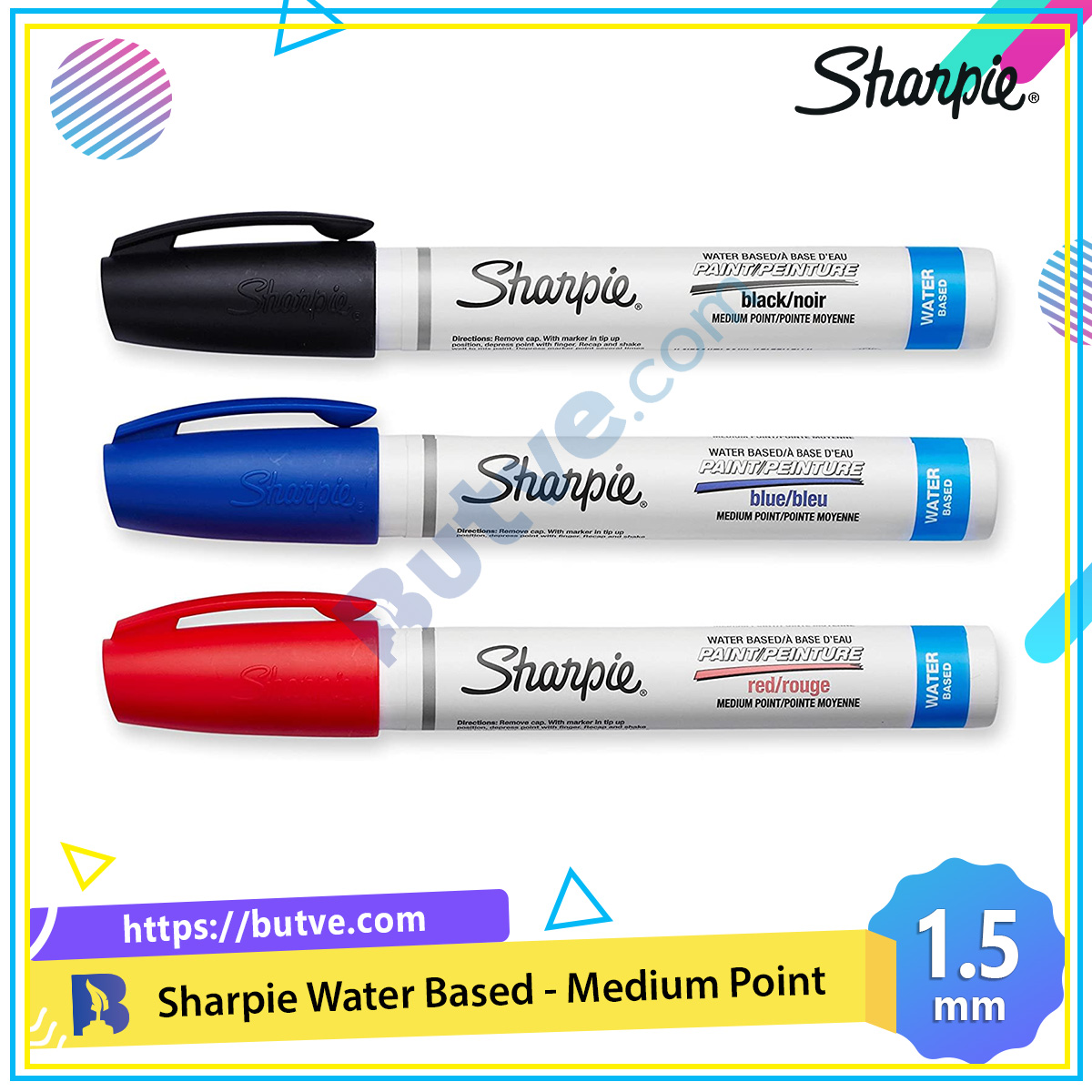 Bút sơn nước vẽ đa chất liệu Sharpie Water Based Medium 1.5mm (Cây lẻ)
