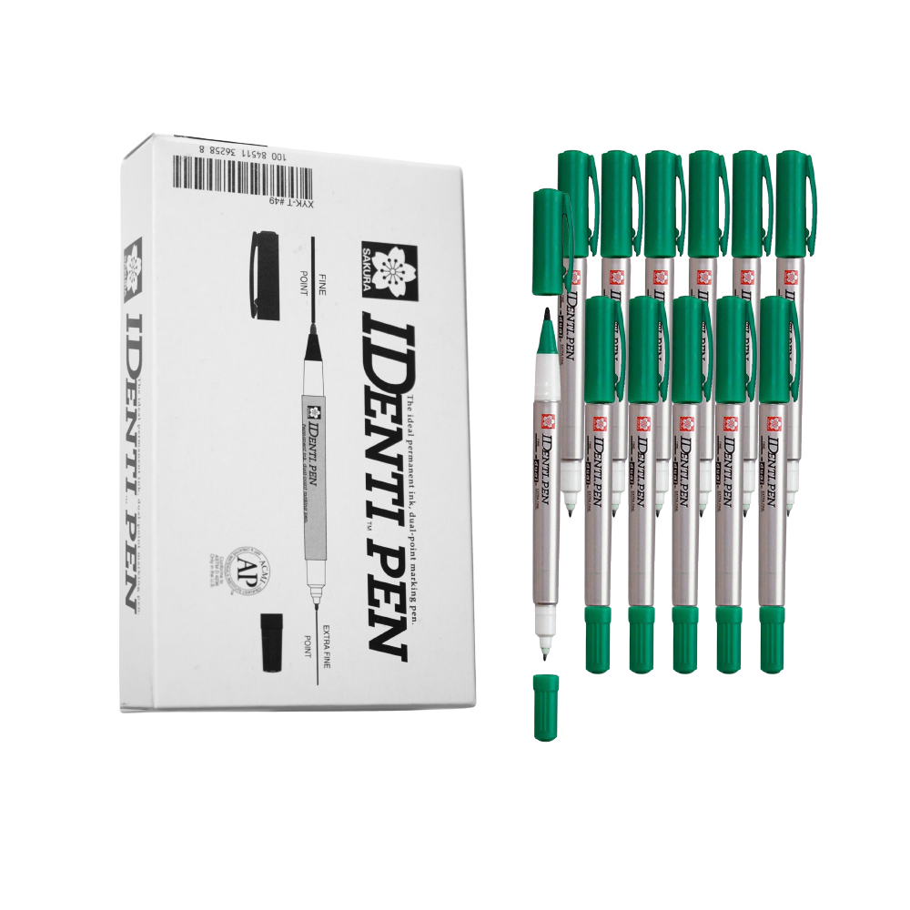 Bút lông dầu 2 ngòi Sakura Identi Pen 0.4mm / 1.0mm đánh dấu đa năng - Xanh lá cây (Green) XYK-T#29