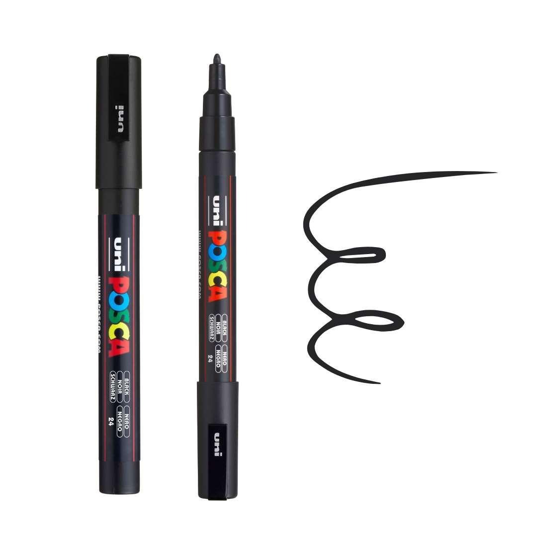 Bút sơn nước Uni Posca Paint Marker PC-3M 0.9 - 1.3mm vẽ trang trí đa chất liệu - Đen (Black)