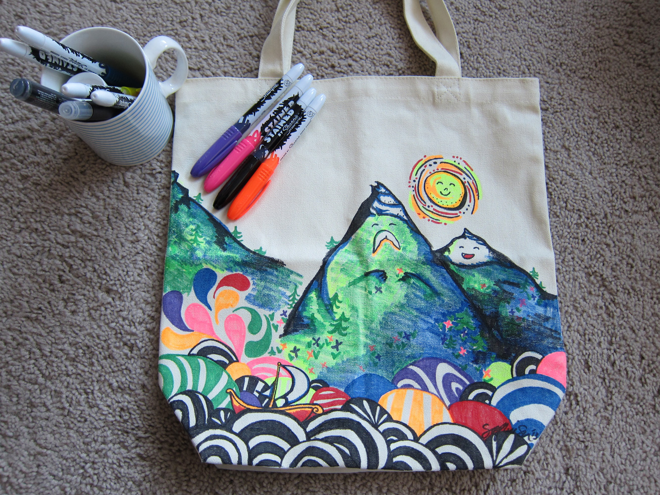 Vỉ 5 màu bút lông ngòi cọ vẽ vải chuyên dụng Sharpie Stained Fabric Markers