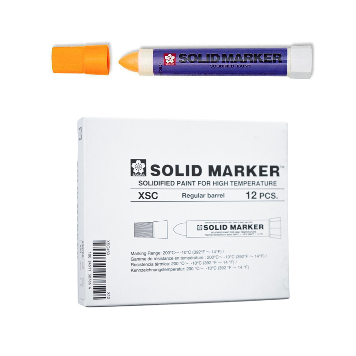 Bút sáp dầu chịu nhiệt độ cao Sakura Solid Marker High Temperature 12.0mm - Cam phản quang (Fluorescent Orange) XSC#305