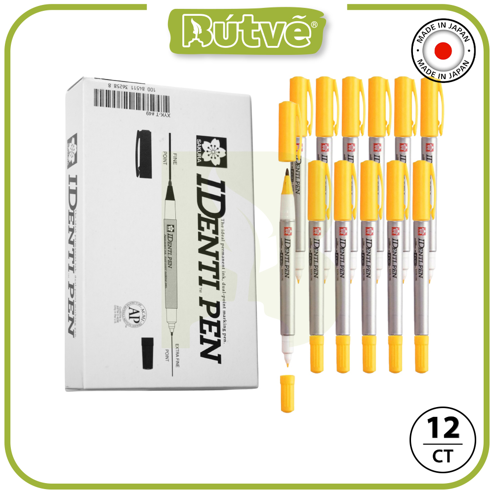 Bút lông dầu 2 ngòi Sakura Identi Pen 0.4mm / 1.0mm đánh dấu đa năng - Vàng (Yellow) XYK-T#3