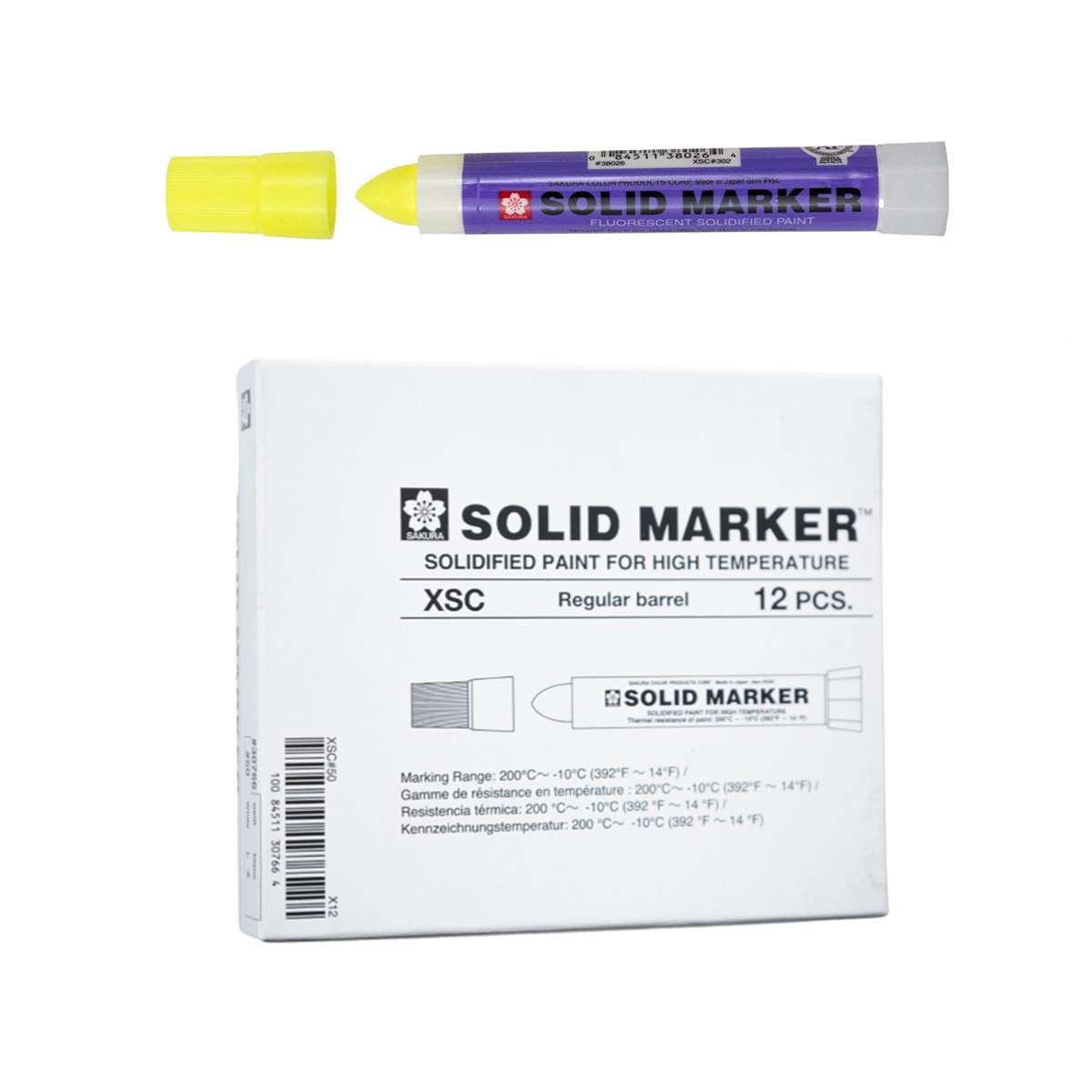 Bút sáp dầu chịu nhiệt độ cao Sakura Solid Marker High Temperature 12.0mm - Vàng phản quang (Fluorescent Lemon) XSC#302