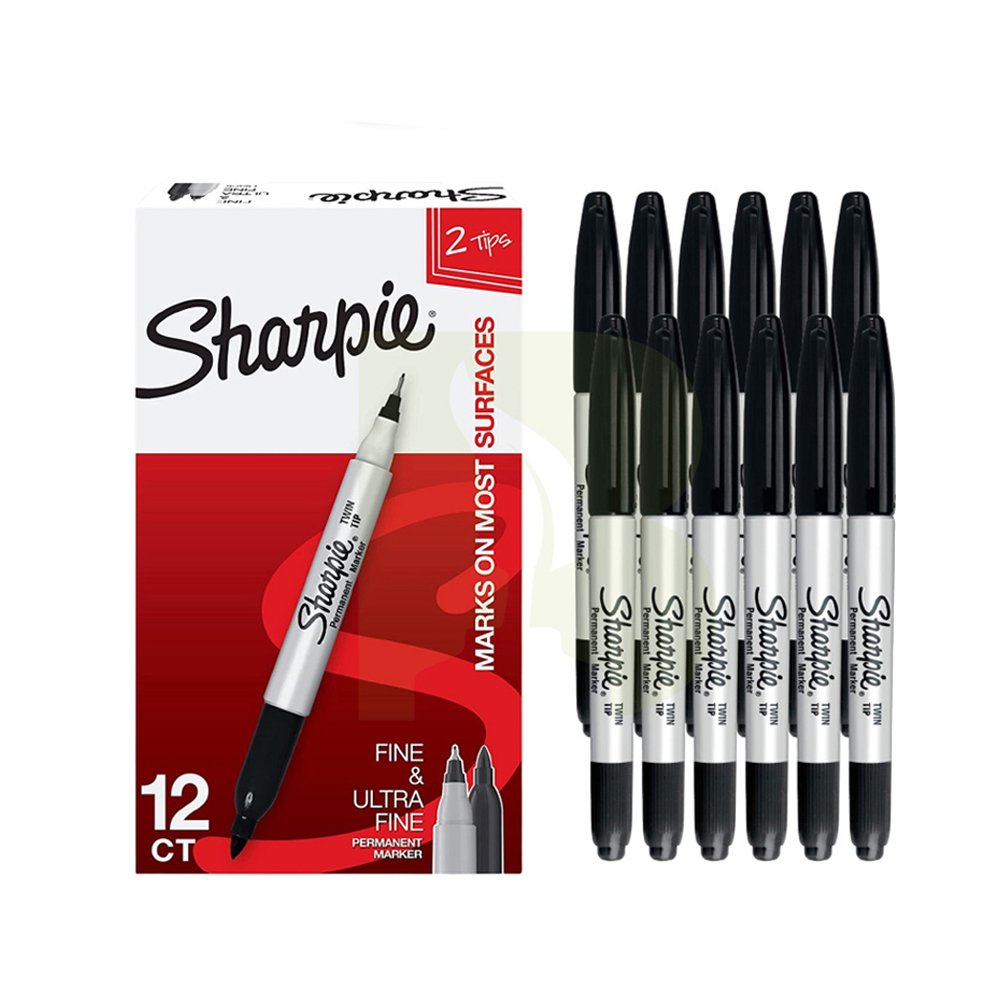 Bút lông dầu 2 đầu Sharpie Twin Tip 0.9mm/0.5mm đánh dấu đa năng - Đen (Black) 32001